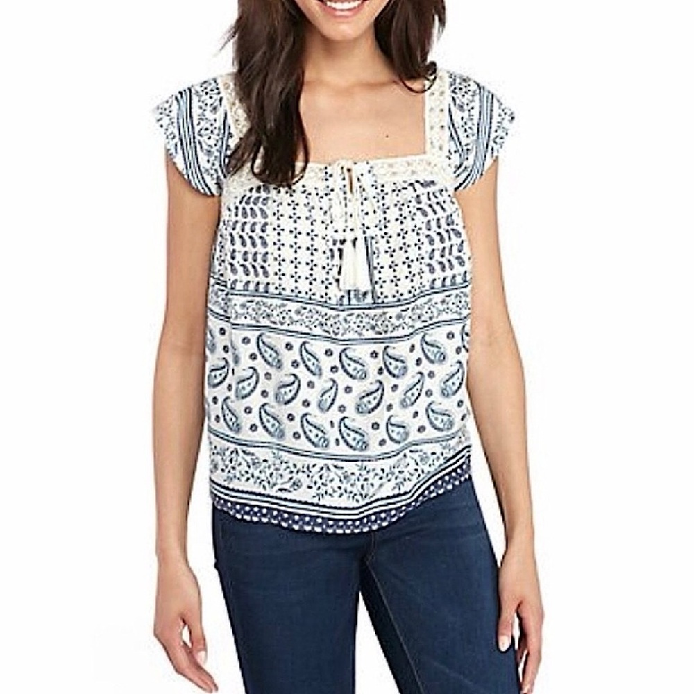 NWOT True Craft Crochet Trim Flutter Strap Tank - Tie Neck - 12W